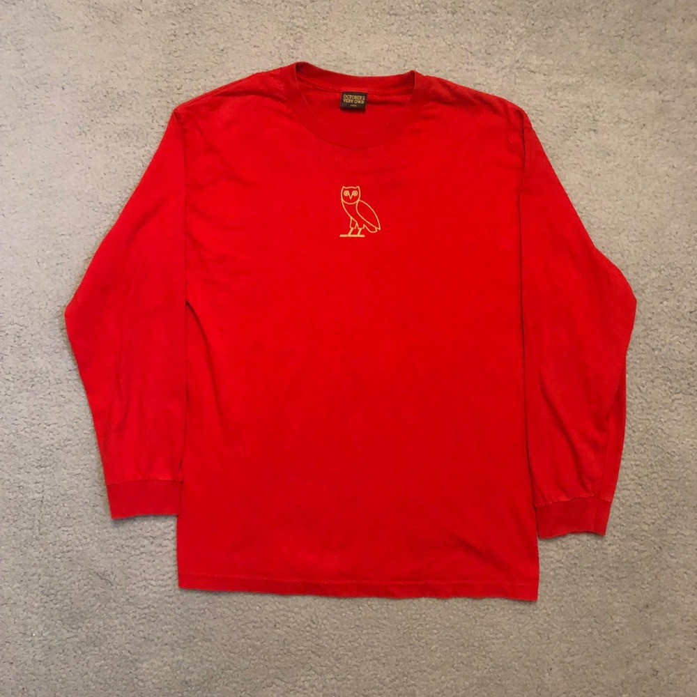 OVO October's Very Own Red Owl Logo Long Sleeve Graphic T-Shirt Mens Large